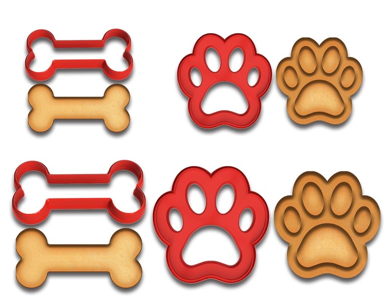 Dog Bone & Paw Print Cookie Cutter Set - 3" & 4" Sizes, 4-Piece