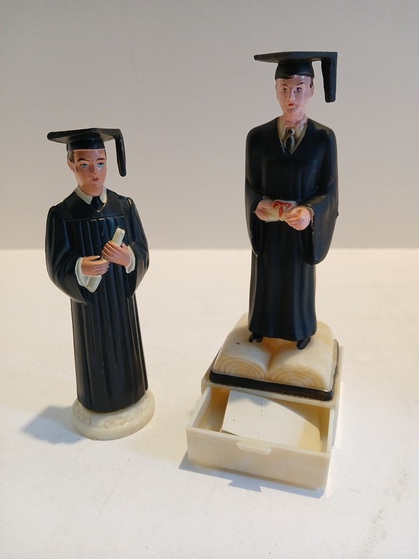 VTG Cake Toppers Graduation Male Figures 1960s-70’s Drawer For Hidden Message /$