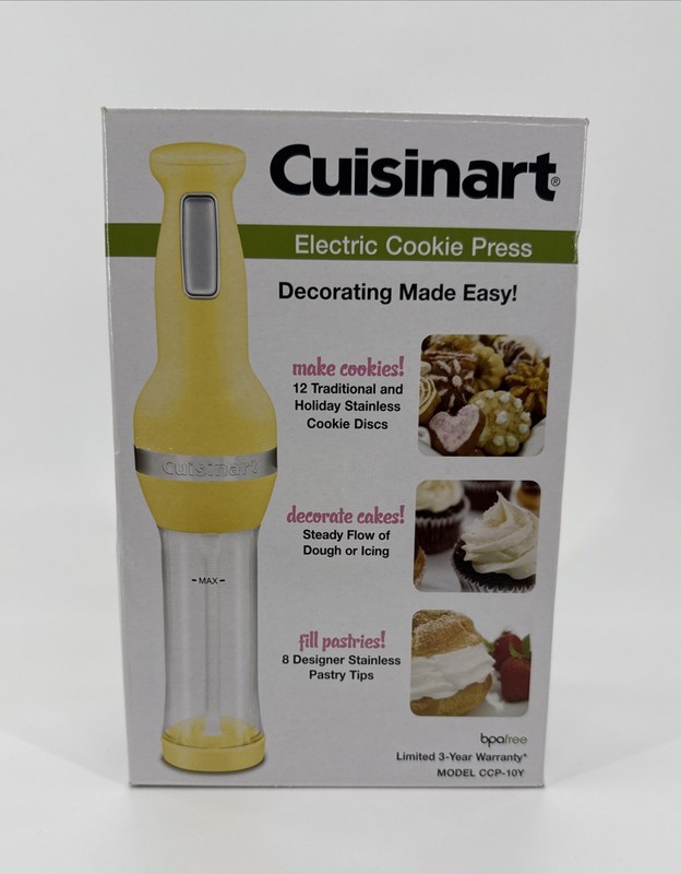 Cuisinart Electric Cookie Press Model CCP-10 – New Open Box with 12 Discs 8 Tips