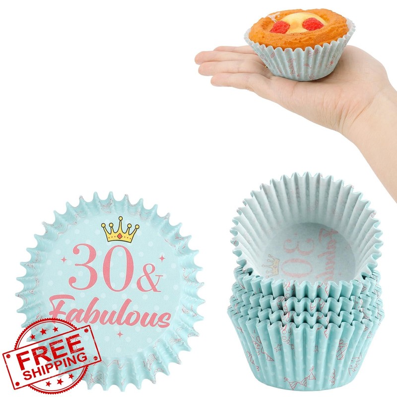 Kiopdse Cupcake Liners 30th Blue 100pc