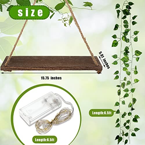 3 Set Artificial Ivy LED Floating Plant Shelves Wood Hanging Dorm Wall Decor gallery