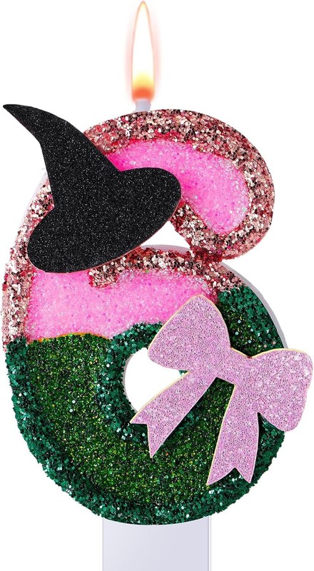 Witch Princess Theme Candle Pink and Green Party Decorations Witch Hat Bow