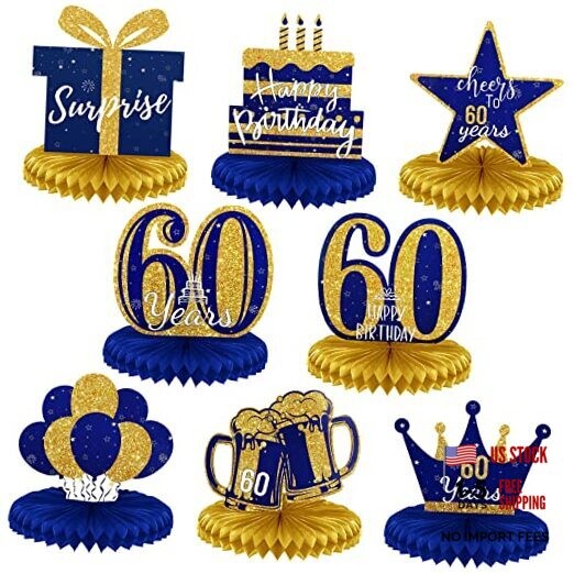 8 Pieces Table Decorations Glitter Honeycomb Centerpieces Blue 60th Birthday