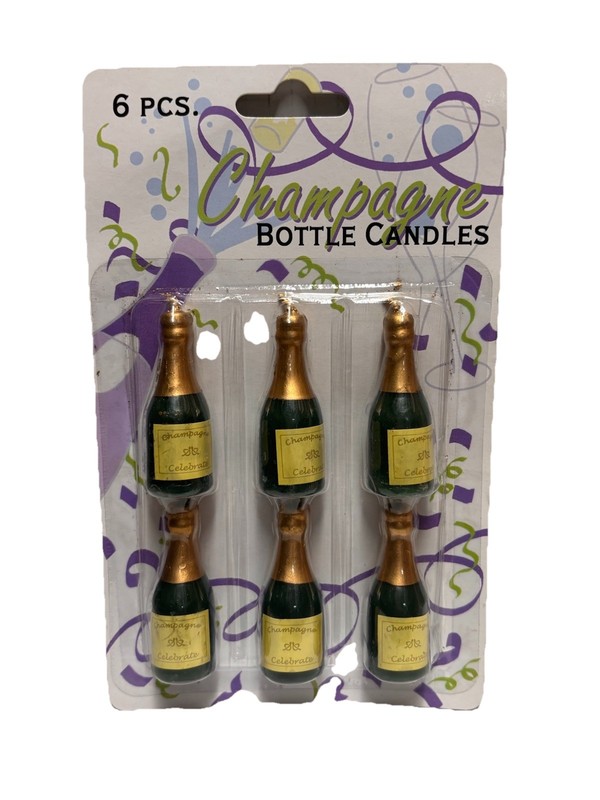 Champagne Bottle Shaped Candles Green Set of 6 small 2 inches tall