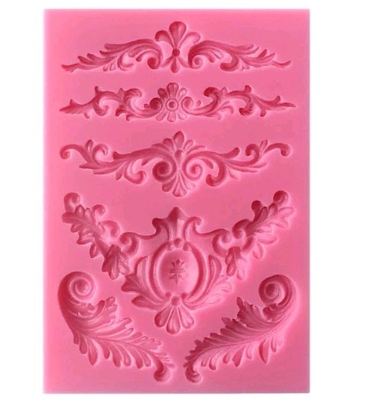 FUNSHOWCASE Baroque Curlicues Scroll Lace Border Silicone Sugarcraft Mold Pink