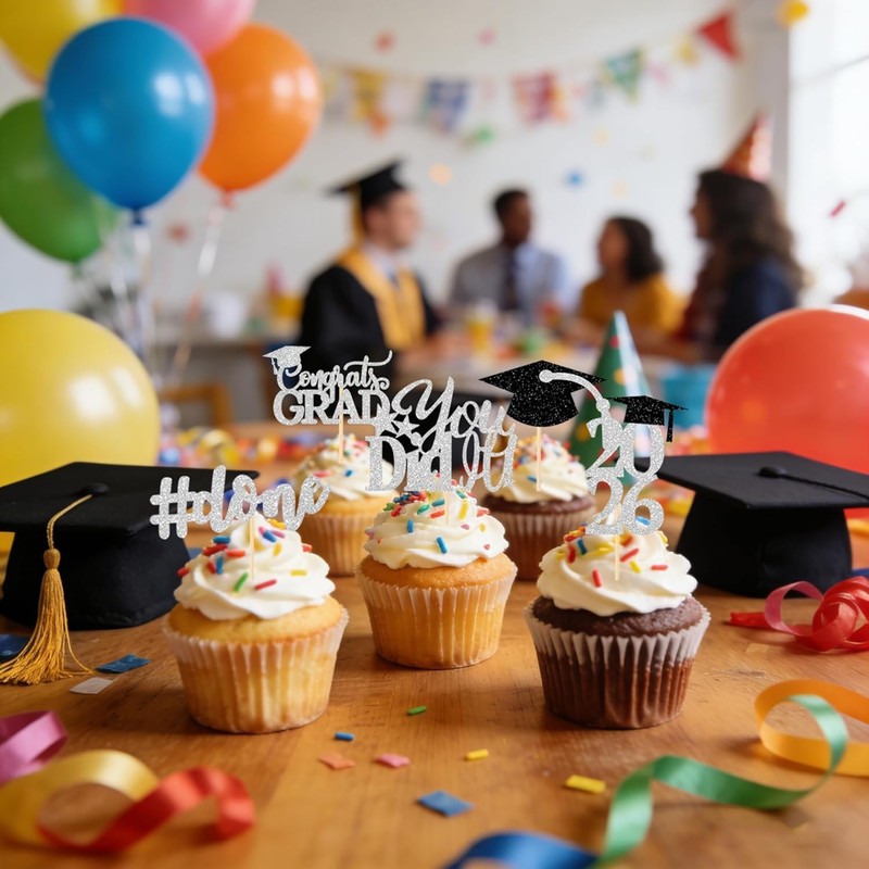 Graduation Decorations 2026 Silver White, Graduation Cupcake Toppers 2026 Silver gallery