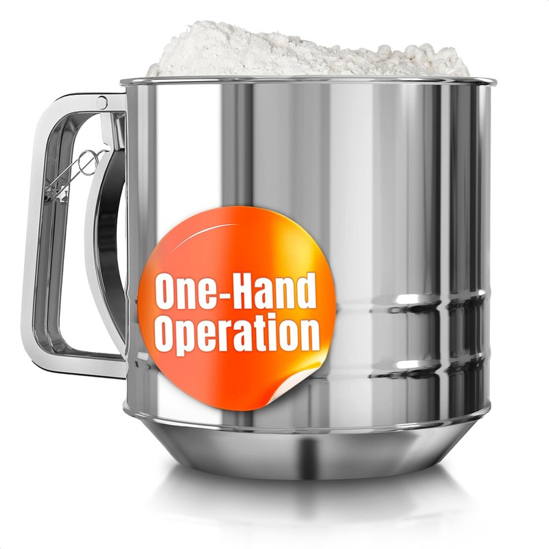 5 Cup Flour Sifter for Baking – 4.75’D×5.15’H, Silver 5