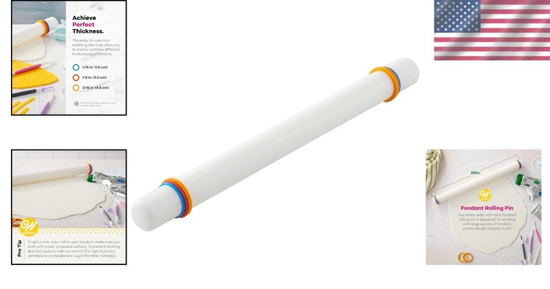Large Fondant Rolling Pin with Guide Rings - 20" gallery