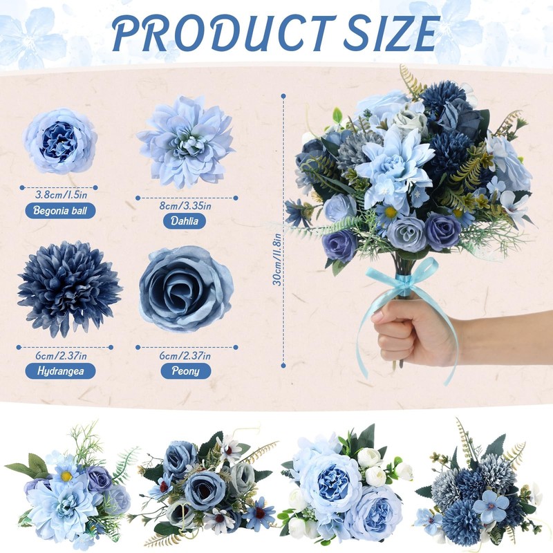 Zeyune 12 Bundles Gradient Blue Artificial Flowers Peonies Silk Dahlia Faux gallery