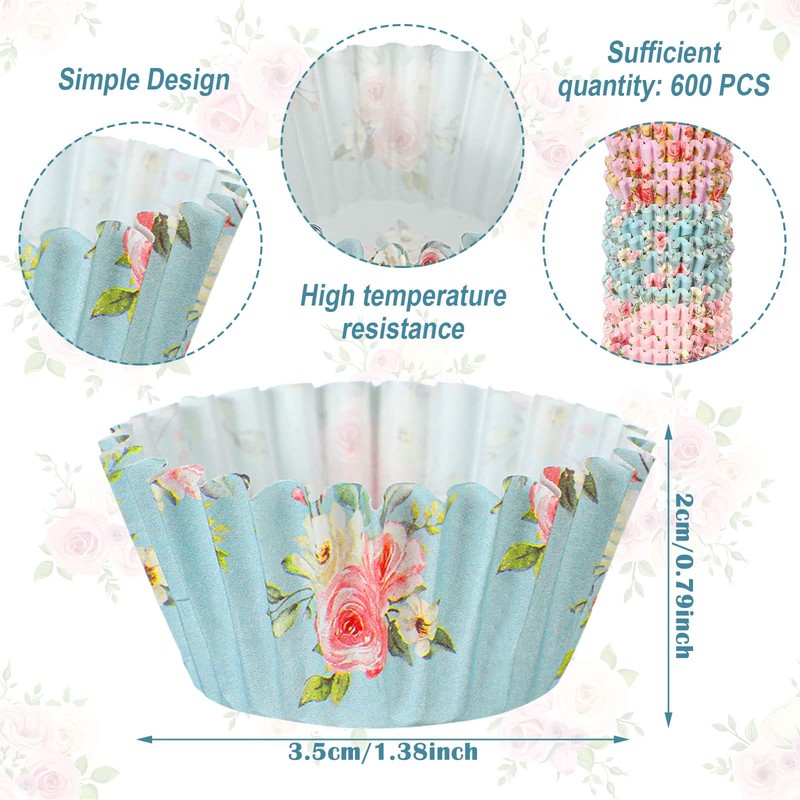 Sunnyray 600 Count Floral Mini Cupcake Liners for Baking Watercolor Flower Sm... gallery