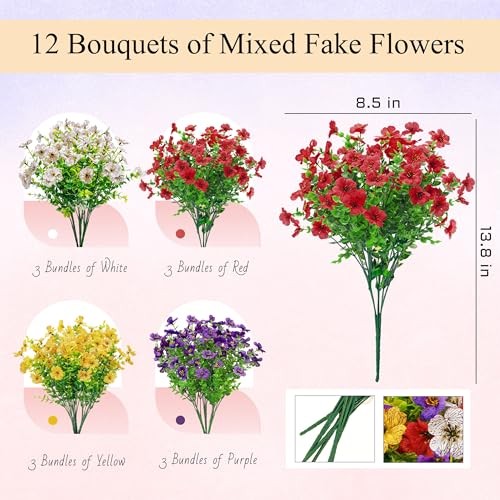 Bundles Artificial Daisy Fake Flowers for Outdoors, UV 12 Multi-color a gallery