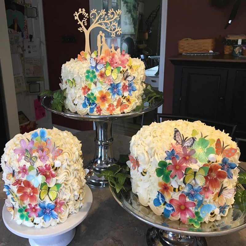75Pcs Wafer Flowers Cupcake Toppers Wedding Cake Party Food Decoration Mixed gallery