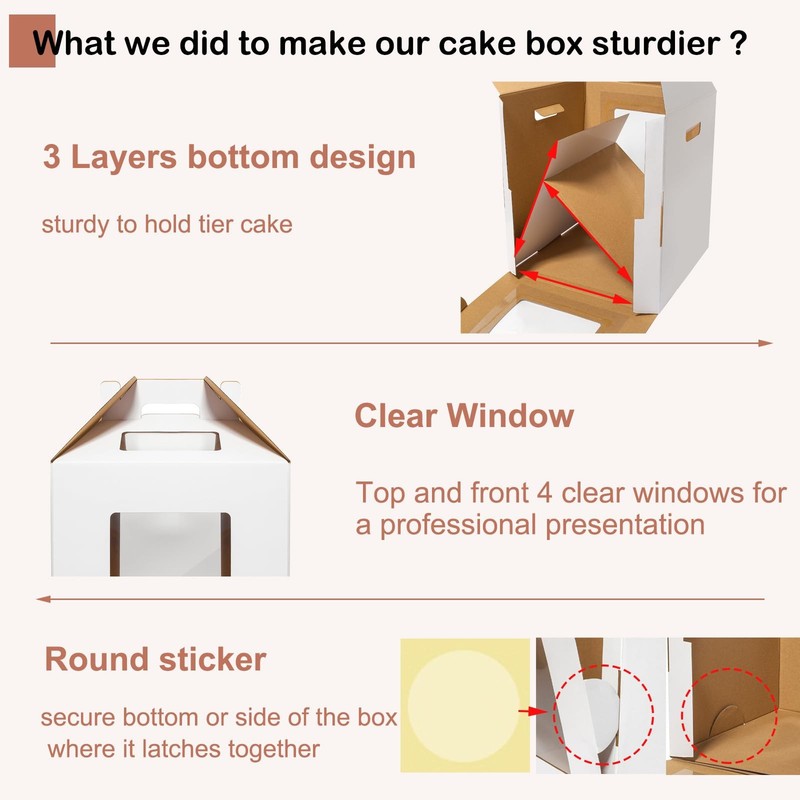 Tall Cake Boxes 4 Pack 10x10x12 for Tier Cakes with Window - 10 Inch Disposab... gallery