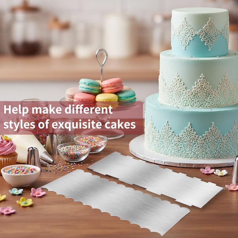 2 PCS 8.7 Inch Stainless Steel Cake Scraper Double Sided Patterned Style 2 gallery