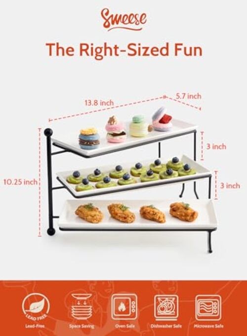 3 Tiered Serving Stand, Foldable Rectangular Food Display Stand with White gallery