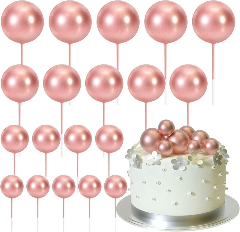 20 Pcs Ball Cake Topper Decorations Mini Balloons Cake Topper Sticks Rose Gold