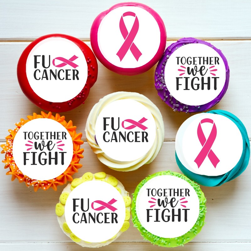 F**k Cancer Breast Pink Ribbon Pre-cut Edible Cupcake or Cookie Toppers