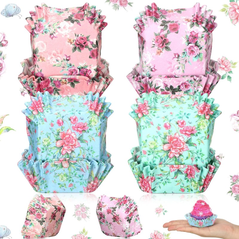 Floral Watercolor Mini Square Cupcake Liners Baking Cups Wrappers 400 PCS