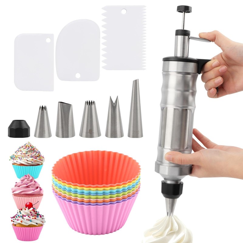 Dessert Decorating Syringe Set, Frosting Piping Kit with 6 Piping Tips, 9 cup…