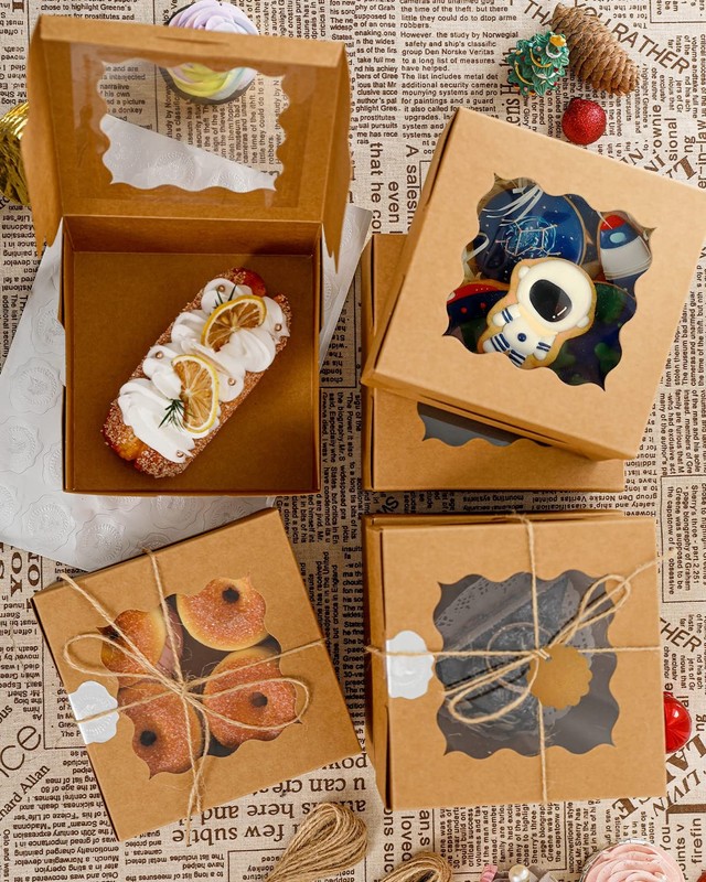 Kraft Cookie Boxes with Window 60packs 6x6x3 Brown Bakery Box Kraft Paper Box... gallery