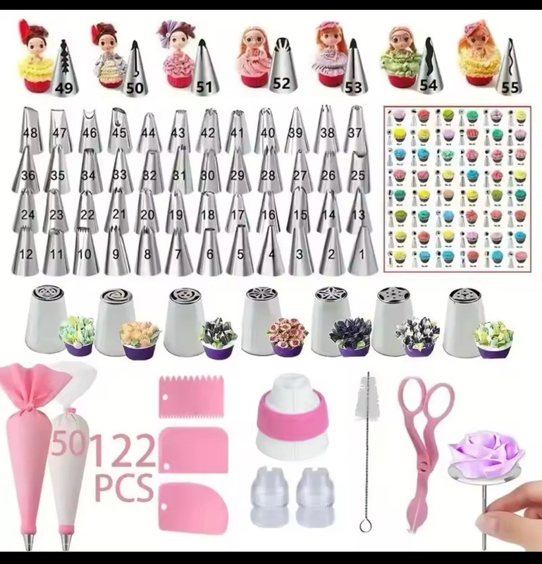 Cake Decorating Piping Tips Stainless Steel Set 122pcs Roses Flowers Decoration