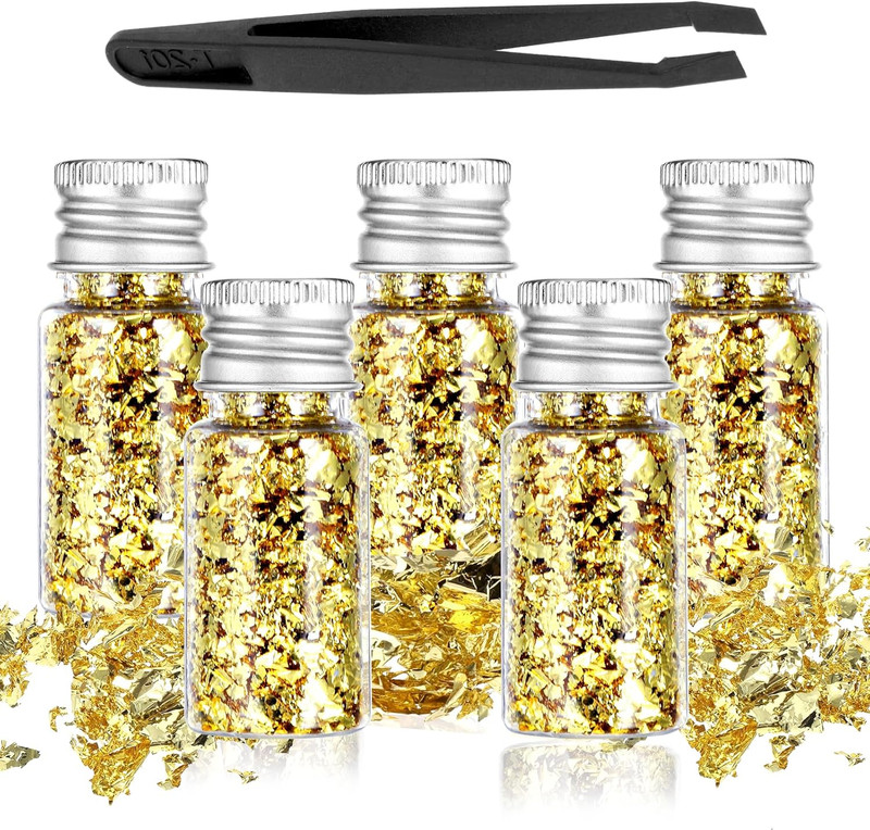 5Pcs Decorative Gold Leaf, Multifunction Gold Flakes Food Golden Leaf Cake De... gallery