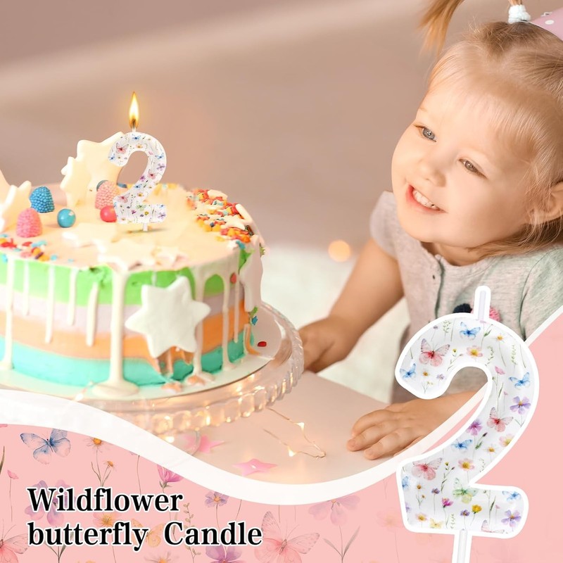 Wildflower Number 2 Birthday Candle Spring Floral Butterfly Candle Cake Cupcake gallery
