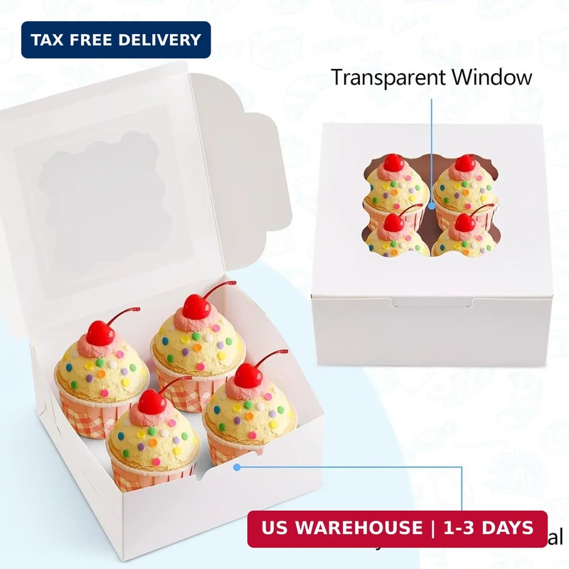 20 Pack Cookie Boxes with Window, 6x6x3 Inches White Bakery Boxes for Treats, Pa gallery