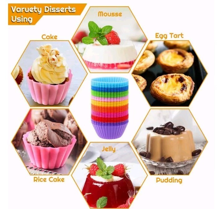 54 Pcs Assorted Colors Reusable Silicon Cupcake/Muffin /Molds/ Candies New! gallery