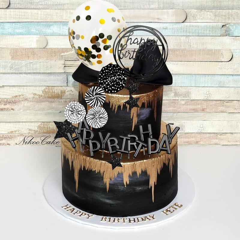 Black Cake Topper Decoration with Happy Birthday Candles Happy Birthday Banner gallery