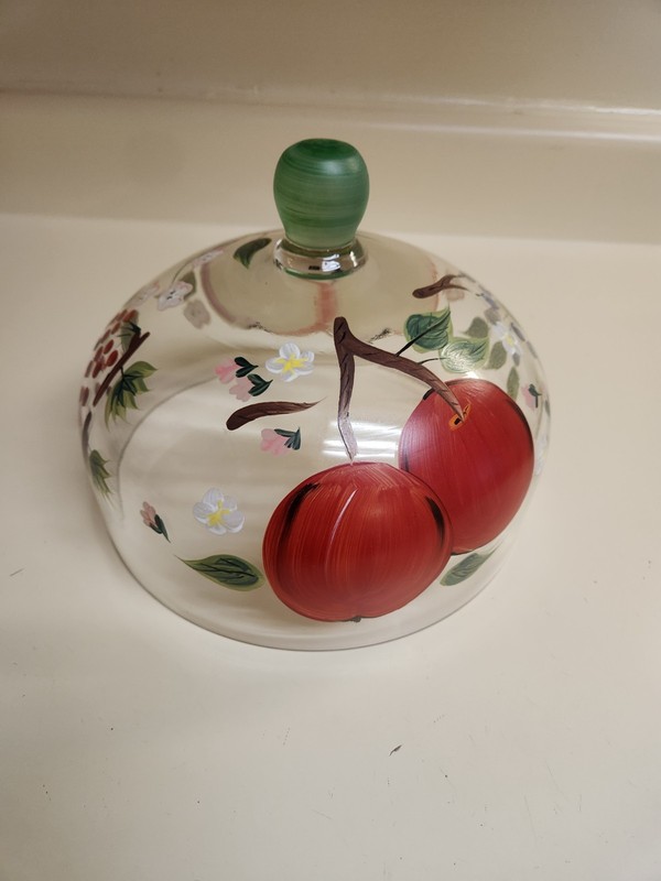 Cake dome handpainted with fruits, 9 1/2 diameter,