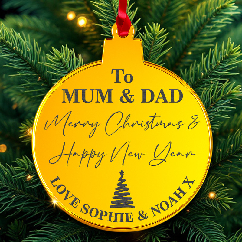 PERSONALISED Mum and Dad Sentiment Christmas Bauble Ornament Acrylic 3mm gallery