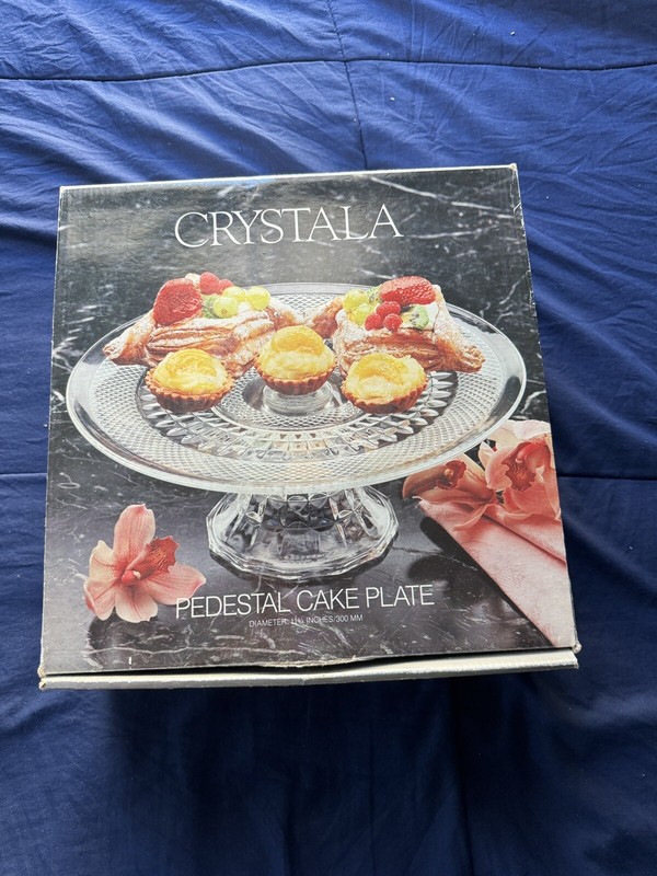 Crystala Vintage Pedestal Cake Plate Diameter 11 3/4 inches Pre Owned With Box