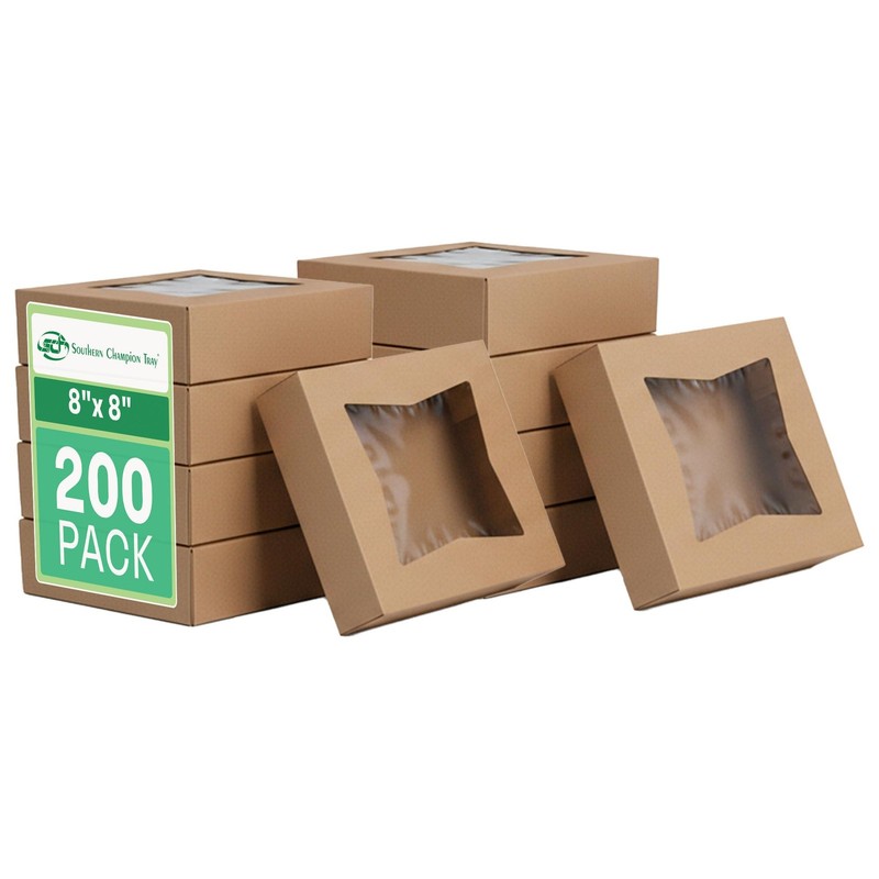 Kraft Window Bakery Box (200 Quantity) 8x8x2.5, Automatic Bakery Carrier for …