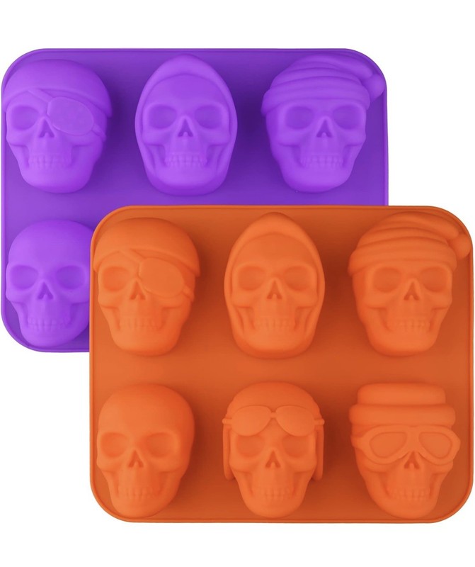 Large Halloween Skull Silicone Cake Mold 2 Pieces 6 Skulls on each Baking Mold
