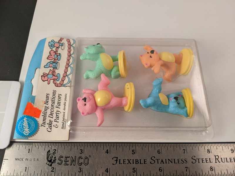 Vintage 4 Wilton Birthday Cake Toppers Decorations Tumbling Bears NOS VtG 1994 gallery