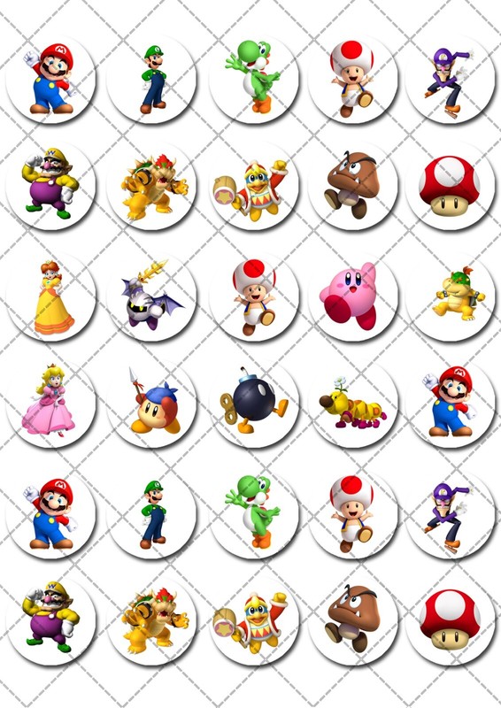 Super Mario Cart Bros Pre-cut Mini Edible Icing Cupcake or Cookie Toppers gallery