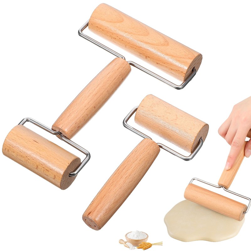 2 Pcs Baking Wooden Rolling Pins Non-Stick Baker Pastry Roller Set T-shape Pi…