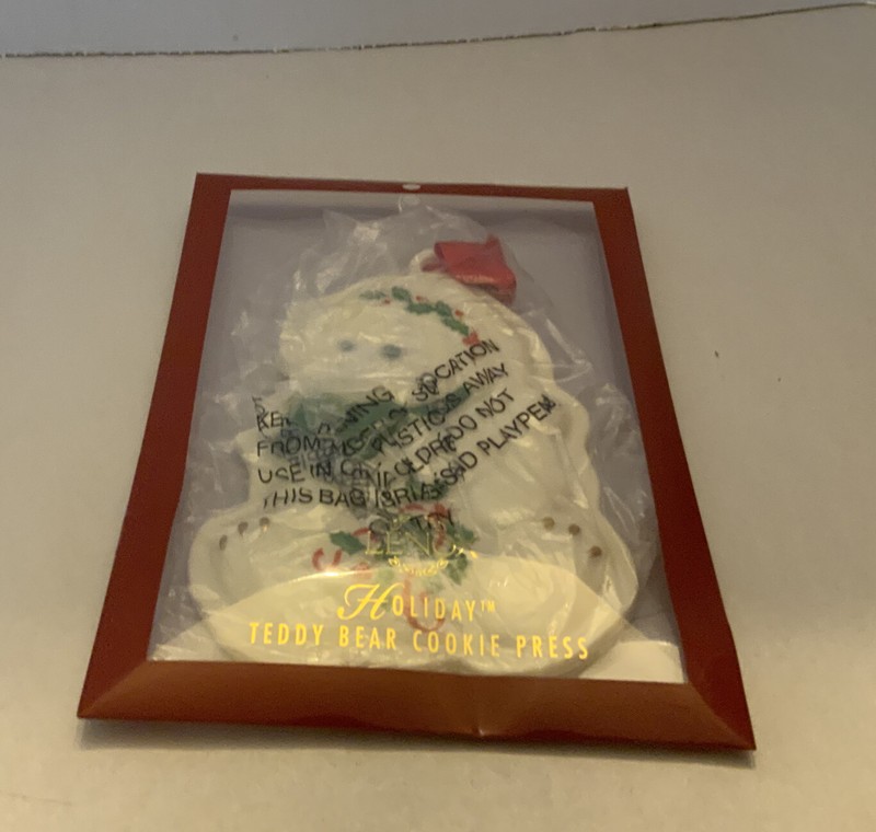 New LENOX Cookie Press Ornament Teddy bear Red Ribbon for Hanging gallery