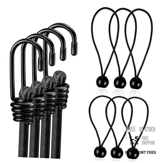 Premium Bungee Cords Set, Includes 4pcs 24″ Bungee Cords with Hooks and 6pcs