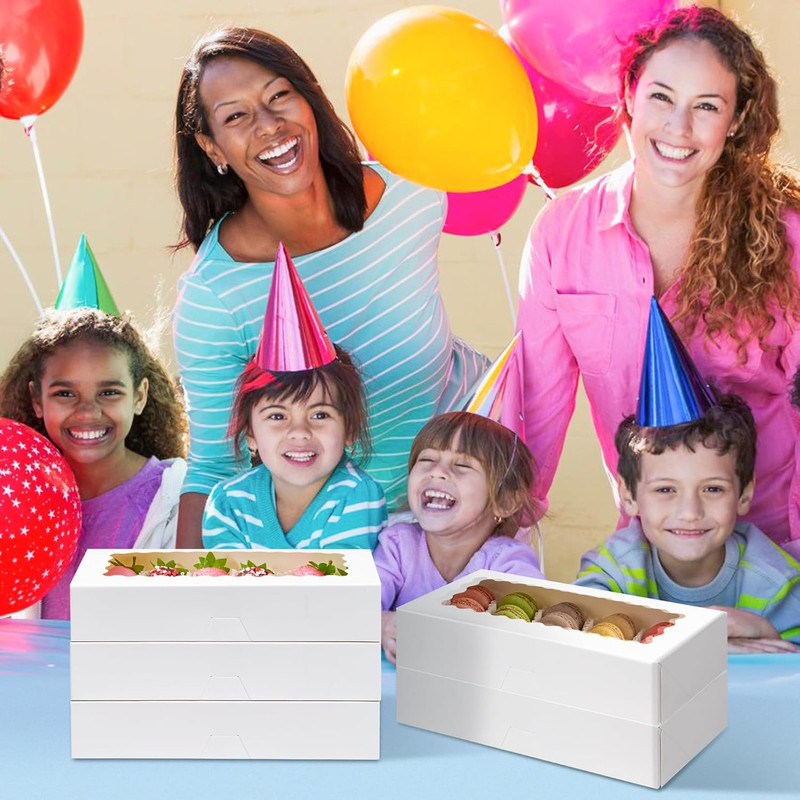 30 Pack Auto Pop-Up Cookie Boxes with Window, 12.5" X 5.5" X 2.5" White Bakery B gallery