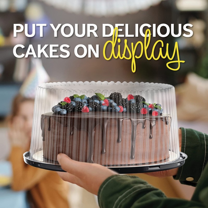 10-11" Clear Plastic Cake Carriers with Dome Lids & Boards | 5 Pack Round Transp gallery