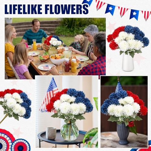 Thiccywoov 6 Pcs 4th of July Artificial Chrysanthemums Flowers Red White Blue gallery