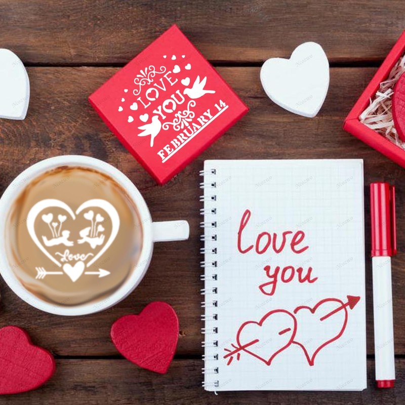 12 PCS Valentines Day Cake Stencils Kit Reusable Cookie Coffee Drawing Craft gallery