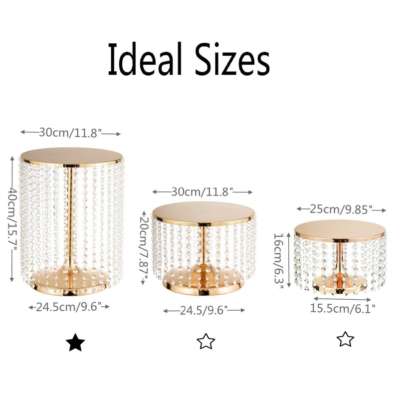 Round Metal Cake Stand with crystal pendants and beads, 12 Inch Gold Cake Decora gallery