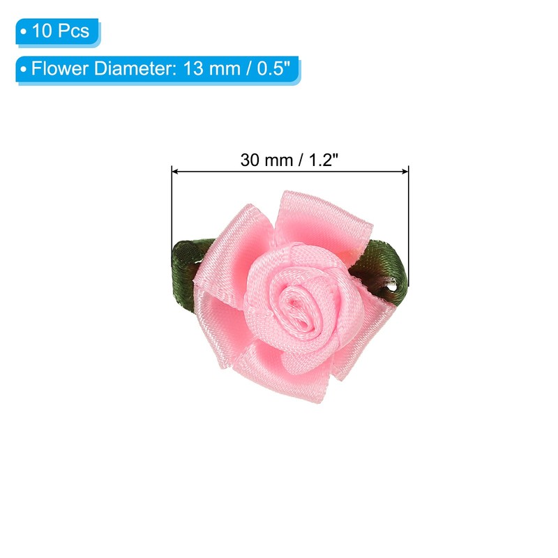 10Pcs Mini Satin Ribbon Roses Small Rosettes Fabric Flowers Pink gallery