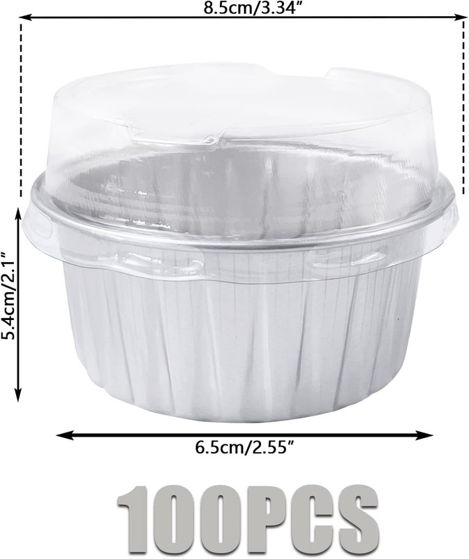100Pcs Aluminum Cups with Lids,5Oz Disposable Ramekin Baking Cups Muffin Liners gallery