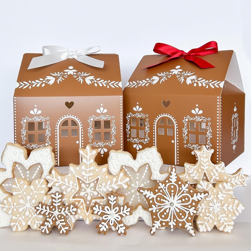 20 Pcs Gingerbread House Shaped Boxes for Treats, Desserts, Fancy Cookie, White