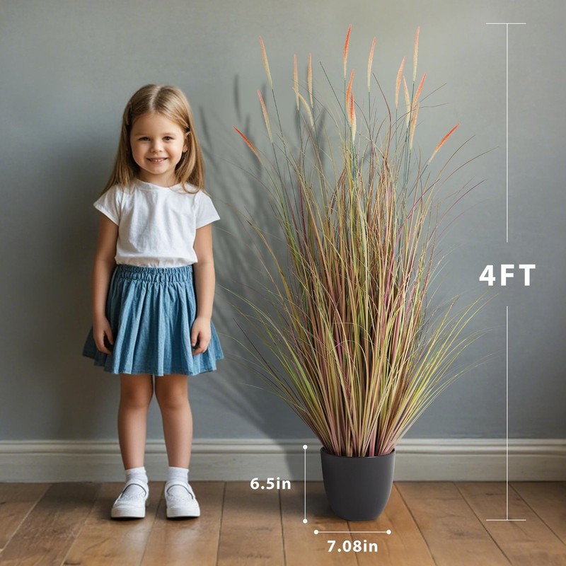 Kol 4Ft 2-Pack Artificial Cattail Reed Grass 47.2 Artificial Indoor Outdoor gallery