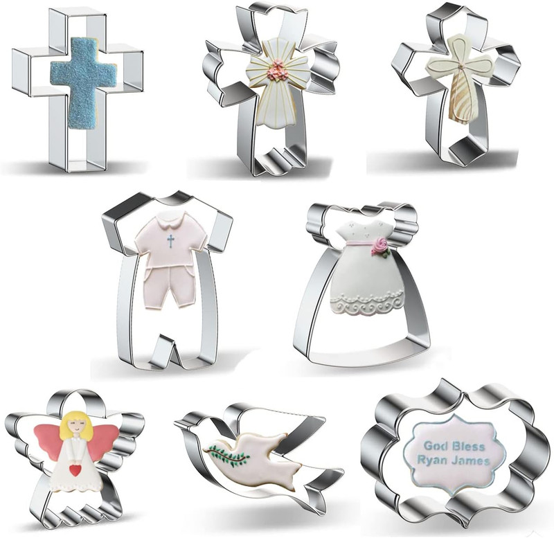 Religious Baptism Cookie Cutter Set of 8 – Holy Cross Angel Pigeon/Dove Baptism